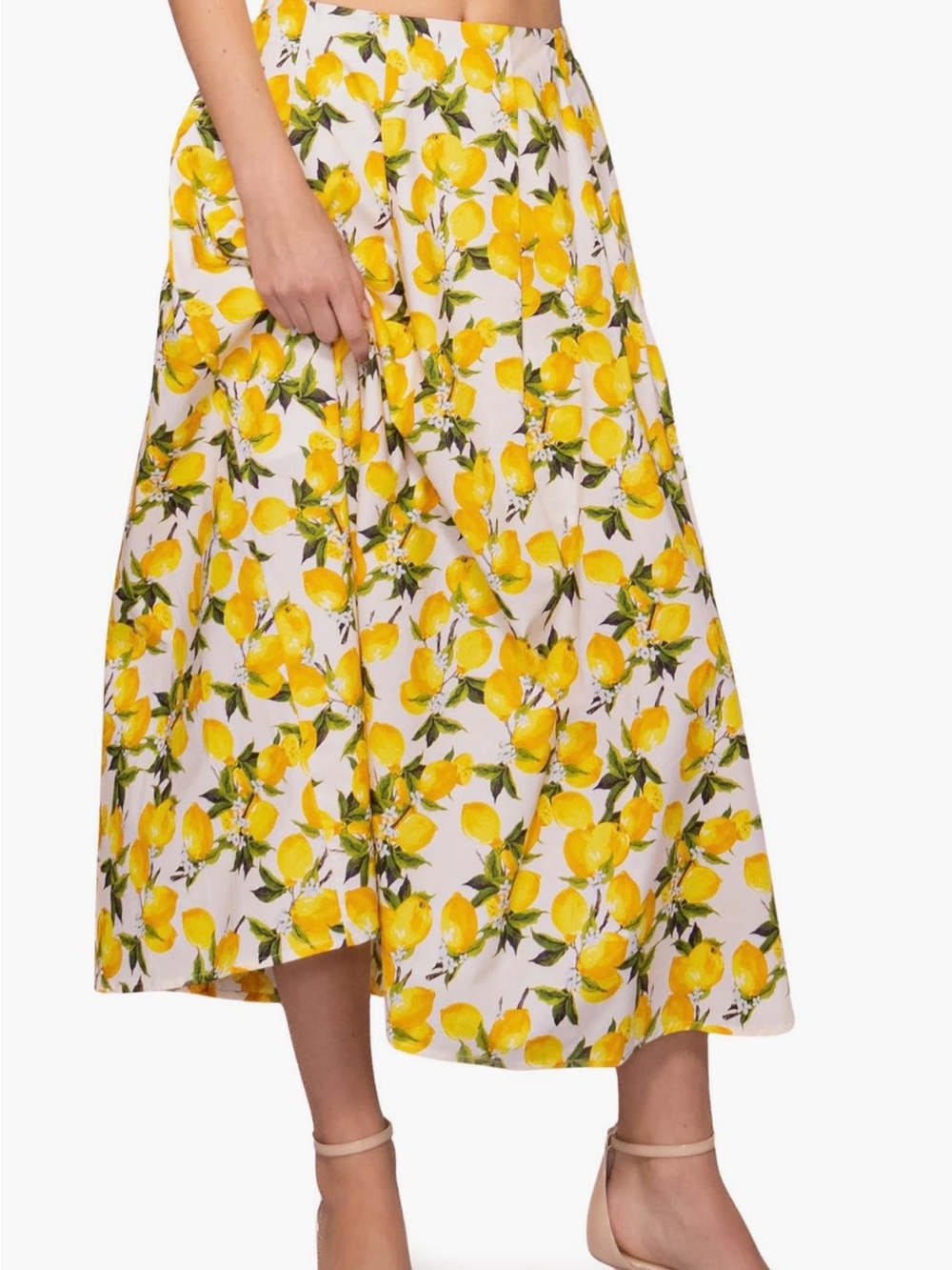Melloday Yellow Lemon Print A-Line Midi Skirt, size small